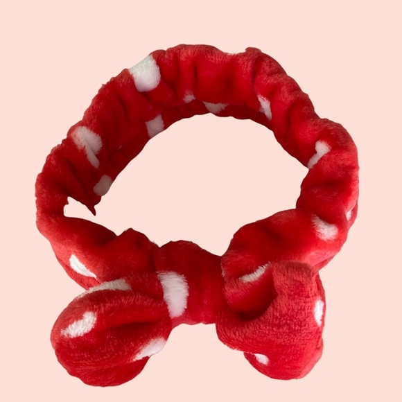 SET 2 Pcs SPA HEADBAND with Bow Red and White Polka Dot Women’s -Girls Hairband - Picture 3 of 11